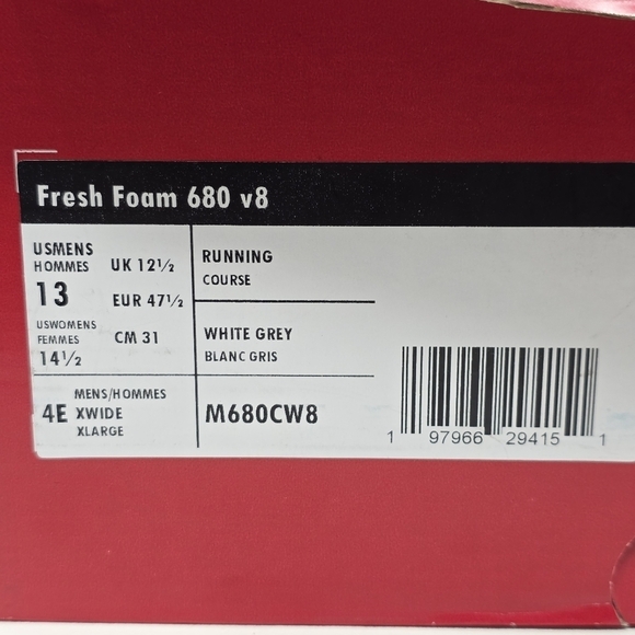 New Balance Fresh Foam 680 v8 Running Shoes White Grey M680CW8 Men Sz 13 4E New main image 11